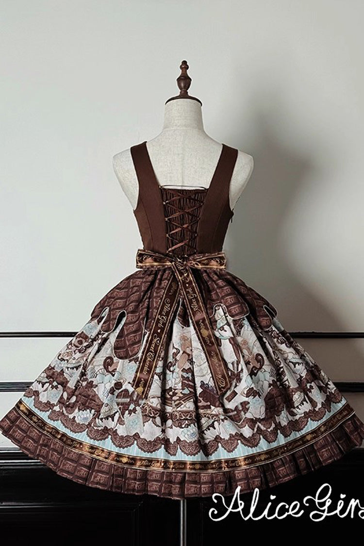 Brown [Teddy Bear Chocolate] Sleeveless Print Ruffle Bowknot Sweet Lolita Jsk Dress - Product - 14