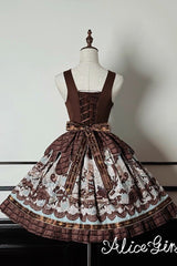 Brown [Teddy Bear Chocolate] Sleeveless Print Ruffle Bowknot Sweet Lolita Jsk Dress - Product - 14