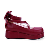 Round-toe Shallow Mouth Bowknot Cute Lolita Middle Heels Shoes - Product - 10
