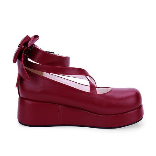 Round-toe Shallow Mouth Bowknot Cute Lolita Middle Heels Shoes - Product - 10