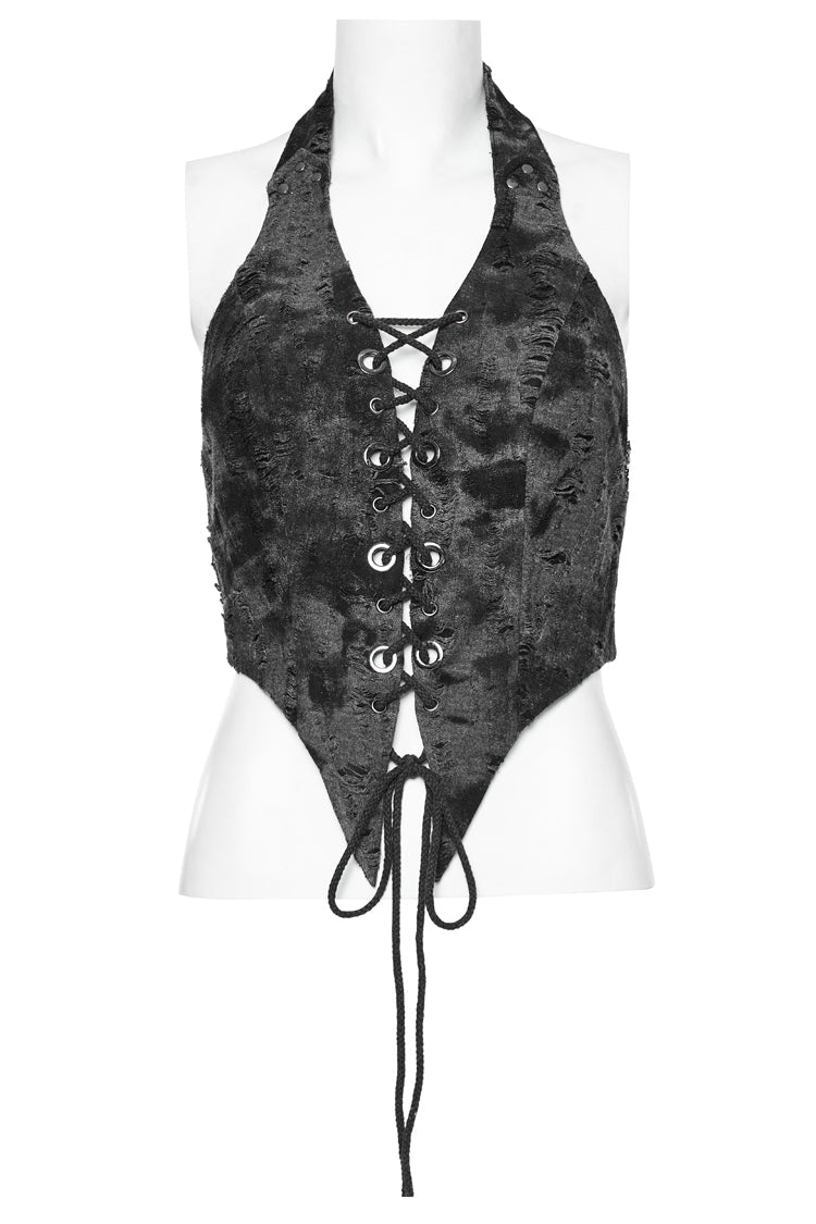 Grey Sleeveless Lace-Up Buckle Halter Pointed Hem Womens Steampunk Vest - Product - 6