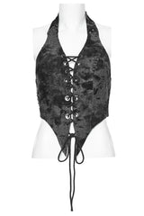 Grey Sleeveless Lace-Up Buckle Halter Pointed Hem Womens Steampunk Vest - Product - 6
