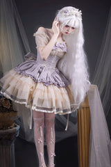 Purple/Ivory Dance of Time Triple-Layered Ballet Style Bowknot Lace-Up Sweet Lolita Jsk Dress - Product - 3