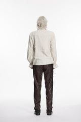 White Lapel Collar Long Sleeves Lace-Up Men's Gothic Shirt - Product - 3