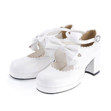 White PU Round Toe Ankle Straps Bow Decoration Platform Sweet Lolita Shoes - White - 1