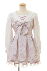 [Sewing Bear] Long Sleeves Print Bowknot Lace Sweet Jirai Kei Plus Size Dress 3 Colors - Light-Pink - 2