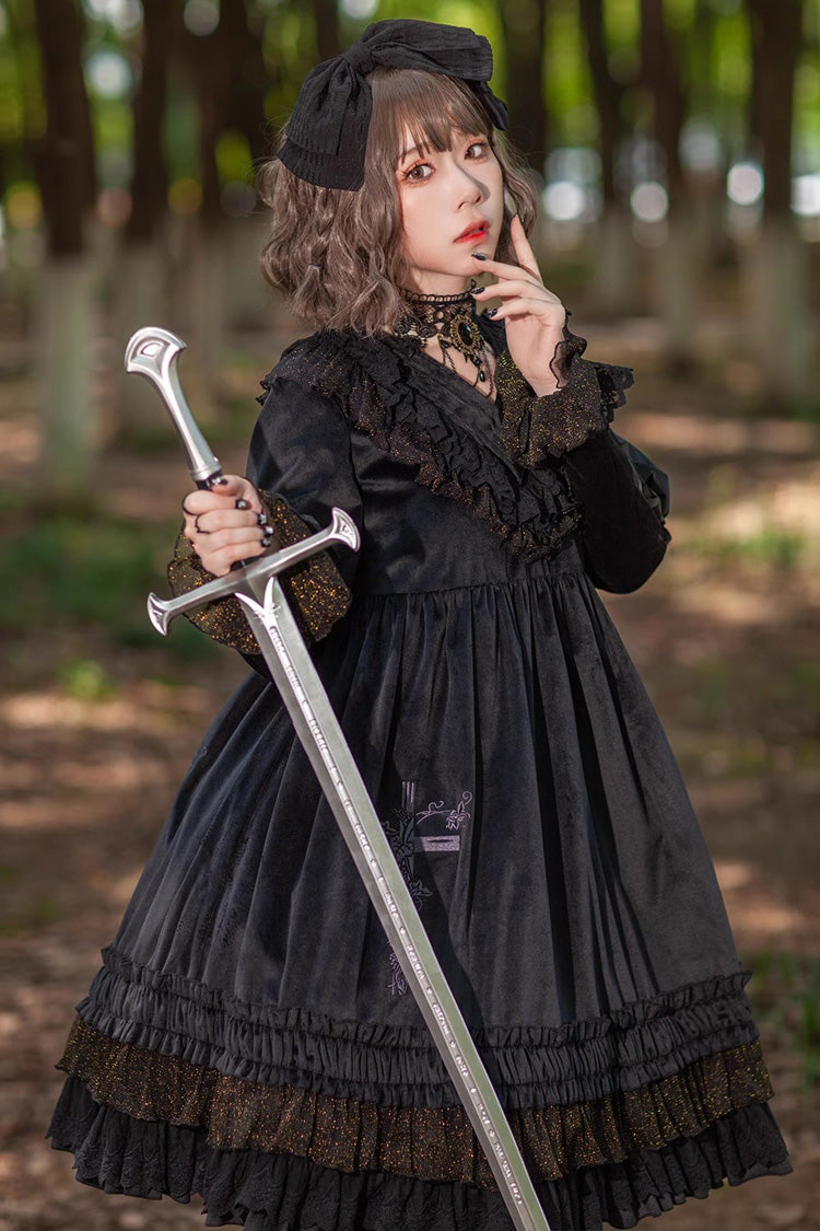 Holy Fruit Manor Embroidery Print Long Puff Sleeves Ruffle Gothic Lolita Dress 2 Colors - Product - 6