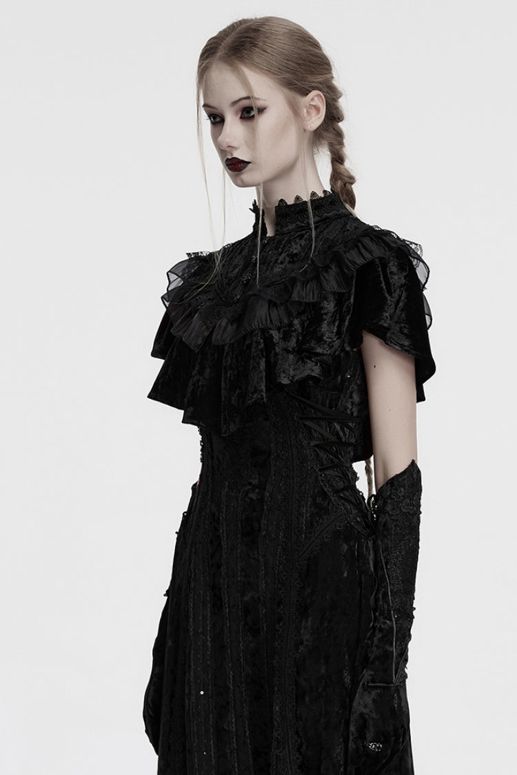 Black Sleeveless Ruffle Stitching Lace Women's Gothic Cape - Product - 2