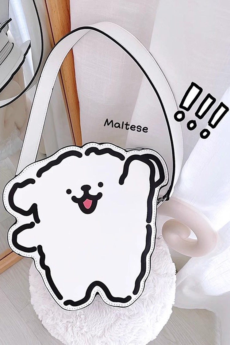 White/Black Line Puppy Print Sweet Lolita Bag - White/Black - 1