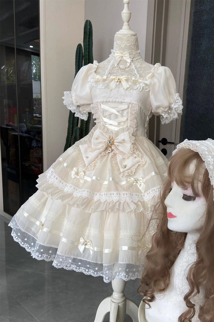 Ivory Jewel Ballet Doll Ruffle Hanayome Bowknot Lace Sweet Elegant Lolita Dress - Product - 3