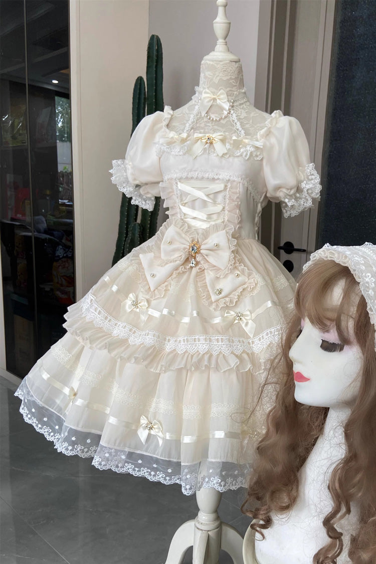 Ivory Jewel Ballet Doll Ruffle Hanayome Bowknot Lace Sweet Elegant Lolita Dress - Product - 3