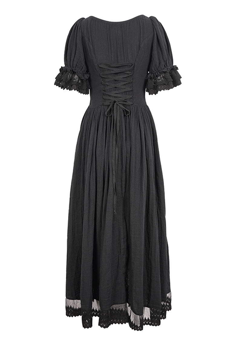 Black Short Sleeves Ruffle Drawstring Women's Gothic Dress - Product - 8