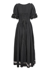 Black Short Sleeves Ruffle Drawstring Women's Gothic Dress - Product - 8