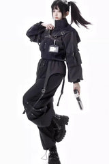 Black [Retrograde Orbit] Long Sleeves Gothic Ouji Lolita Short Coat and Pnats Set - Full-Set - 1