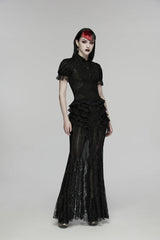 Black Embroidered Spliced Ruffled Lace Slim Mesh Women's Gothic  Mermaid Skirt - Product - 7