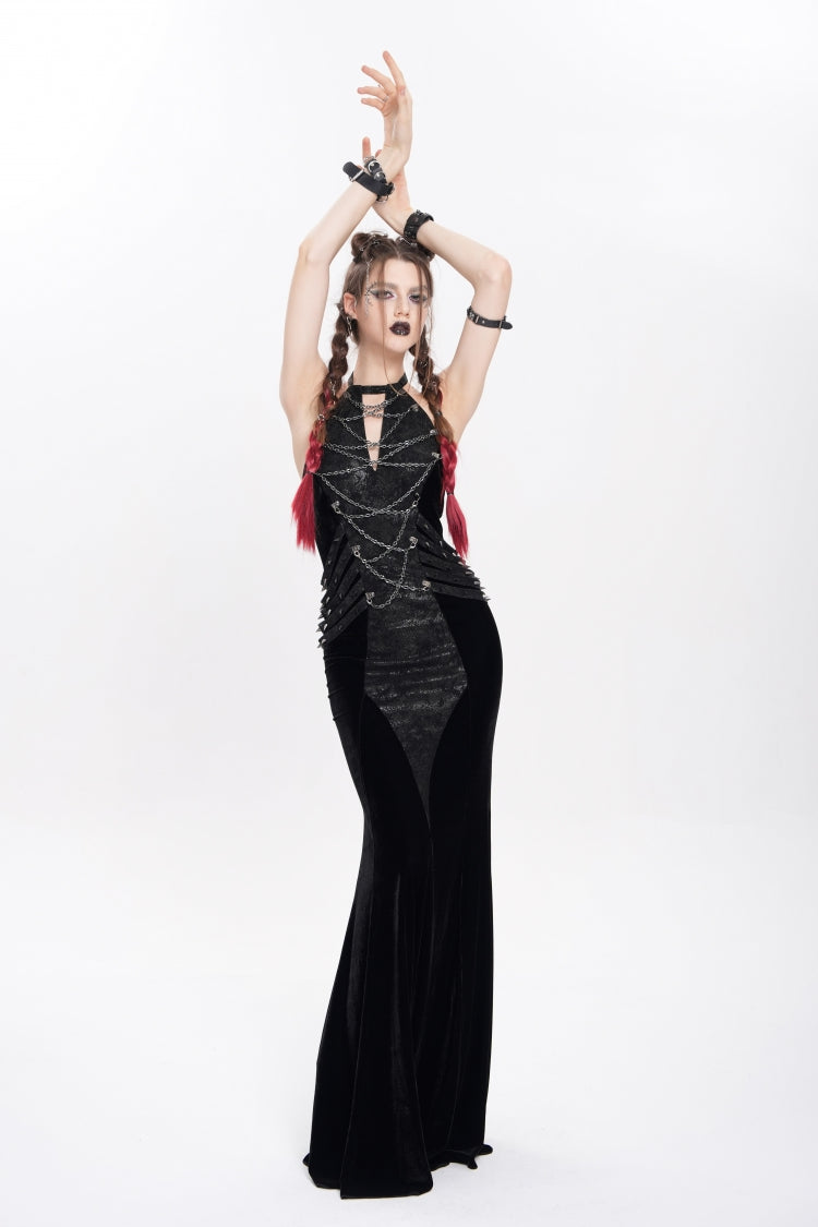 Black Halterneck Sleeveless Rivet Straps Chain Women's Punk Dress - Product - 4
