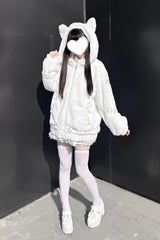 [Night Hunter] Cat Ear Long Sleeves Hooded Zippered Jirai Kei Coat 2 Colors - Product - 9