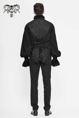 Black Dark Jacquard Chest Plate Buttons Back Lace Up Men's Gothic Waistcoat - Product - 6