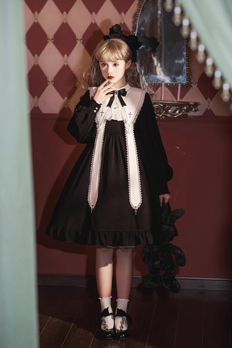 Black Long Sleeves Ruffle Bowknot Classic Gothic Elegant Nun Lolita Dress - Product - 5