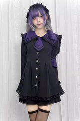 Japanese Long Sleeves Ruffle Bowknot Lace Jirai Kei Dress Shorts Set 4 Colors - Product - 3