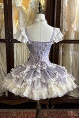 Purple [Floral Dream] Short Sleeves Multi-Layered Ruffle Embroidery Bowknot Lace-Up Sweet Elegant Ballet Lolita Jsk Dress - Product - 11