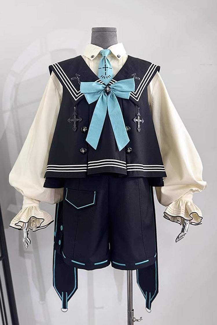 Dark Blue [Magician] Long Sleeves Ouji Prince Mechanical Style Lolita Shorts Vest Set - Product - 4