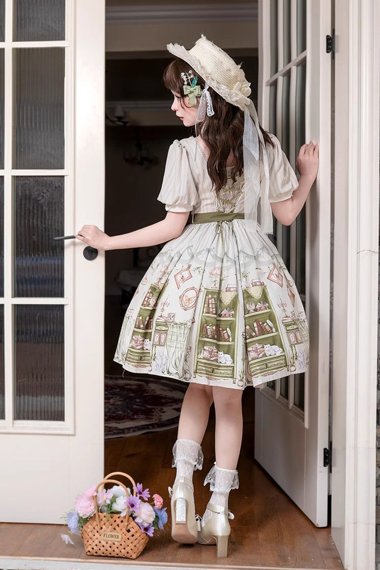 Multi-Color Short Sleeves Arlo's Book House Print Bowknot Sweet Princess Lolita Dress - Product - 2