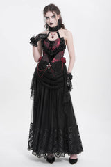 Red Halterneck Sleeveless Embroidery Stitching Rose Heart Lace Women's Gothic Blouse - Product - 10