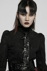 Black Metal Pendant Rivets Adjustable Bowknot Women's Steampunk Necktie - Product - 2