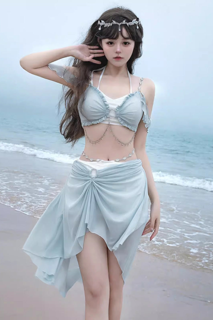 Light Blue Summer Ripples Sweet Lolita Two-piece Swimsuit - Product - 2