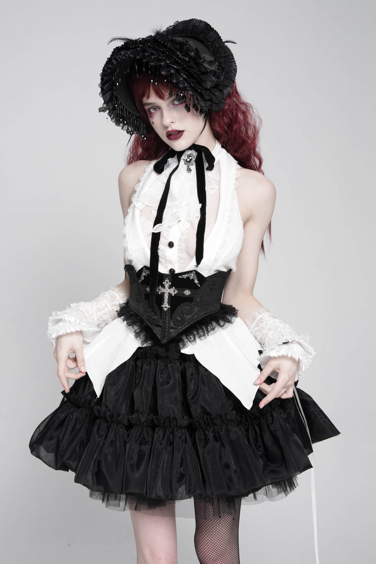 Black Lace Lace-Up Cross&Eyes Underbust Slim Women's Gothic Corset - Product - 12