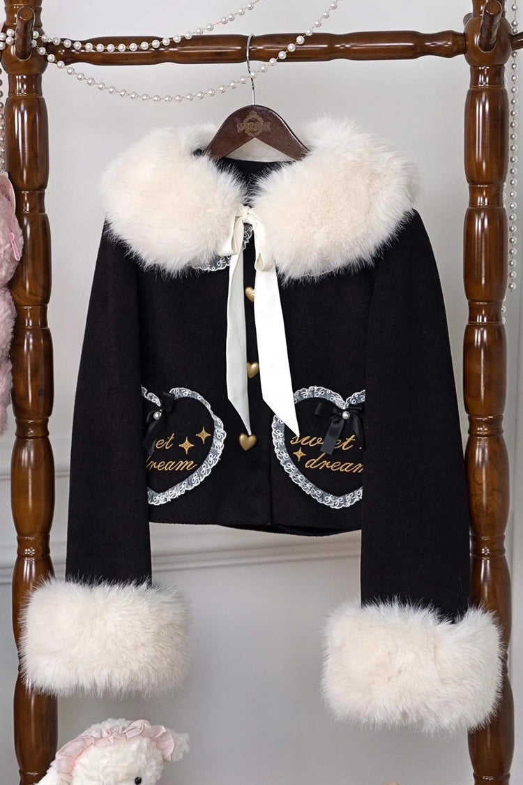 [Creamy Dream Whisper] Doll Collar Long Sleeves Bow Lace Short Sweet Lolita Coat 3 Colors - Product - 7