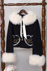 [Creamy Dream Whisper] Doll Collar Long Sleeves Bow Lace Short Sweet Lolita Coat 3 Colors - Product - 7
