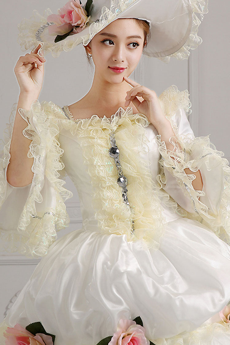White Court Style High Waisted Flowers Victorian Lolita Prom Dress - Product - 3