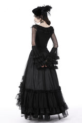 Black Multi-Layered Ruffled Lace Long Trumpet Sleeves Women's Gothic Princess Sexy Top - Product - 8