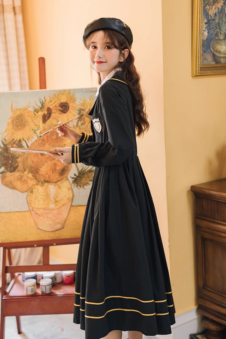 Black Long Sleeves Embroidery Sweet College Style Elegant Lolita Dress - Product - 9