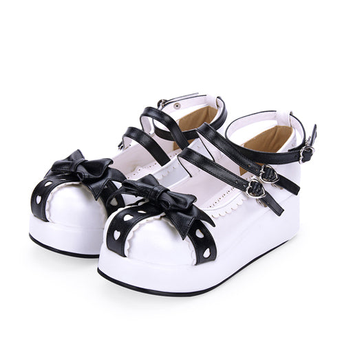 Round toe Lace Bowknot Sweet Lolita Shoes - Black - 3