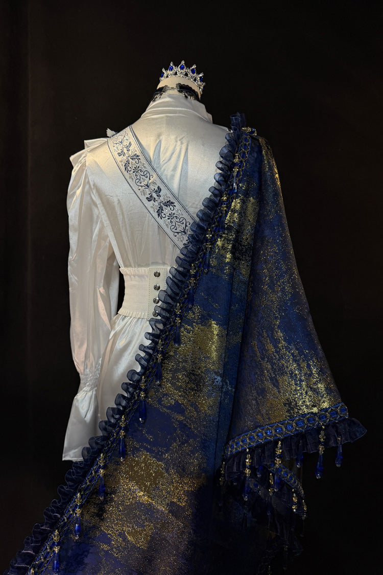 White/Blue [Royal Knight] Stand Collar Long Sleeves Gothic Vintage Cool Lolita Set - Product - 3