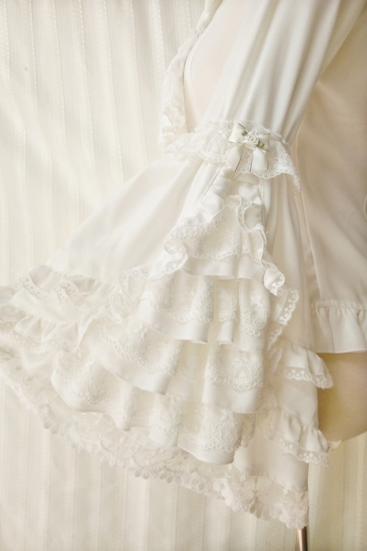 Long Trumpet Hime Sleeves Ruffle Bowknot Lace Sweet Gorgeous Lolita Blouse 2 Colors - Product - 5