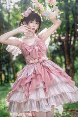Pink Multi-layer Ruffle Hanayome Bowknot Sweet Elegant Princess Gorgeous Lolita Jsk Dress - Pink - 1