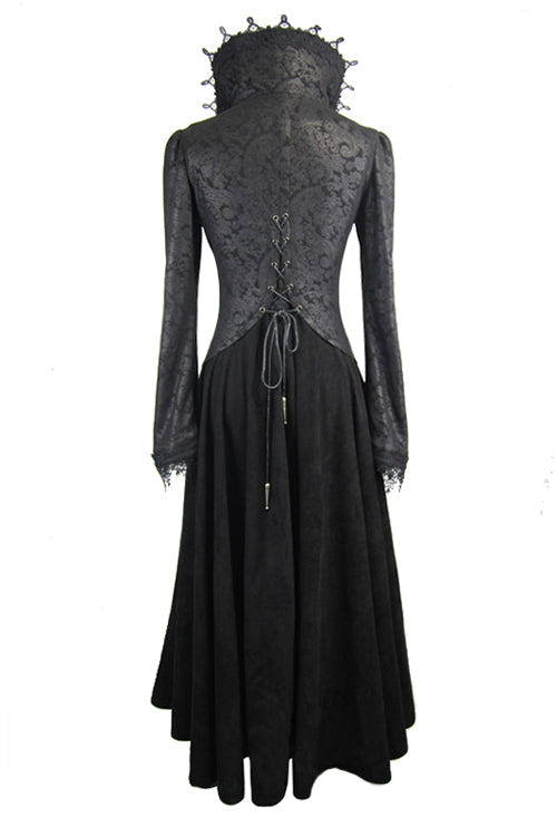 Black And Red Floral High Collar Embroidered Womens Gothic Coat - Product - 6