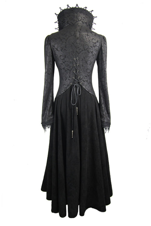 Black And Red Floral High Collar Embroidered Womens Gothic Coat - Product - 6
