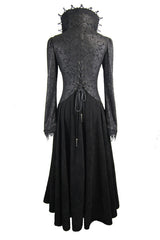 Black And Red Floral High Collar Embroidered Womens Gothic Coat - Product - 6