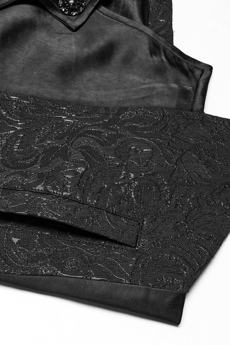 Black Lapel V Collar Long Sleeves Embroidery Men's Gothic Vest - Product - 7