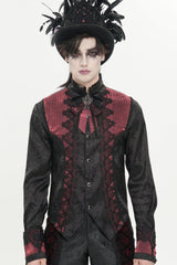 Red Stand Collar Long Sleeves Jacquard Embroidered Bow Lace Men's Gothic Palace Shirt - Product - 7
