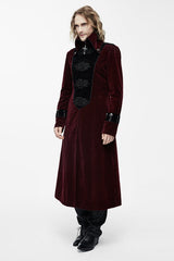 Gothic Wine Western Fashion Patchwork Plum Patterned Velveteen Mens Coat - Product - 2