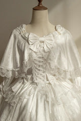 White [Cherish] Long Trumpet Sleeves Ruffle Hanayome Bowknot Lace-Up Sweet Lolita Dress - Product - 10