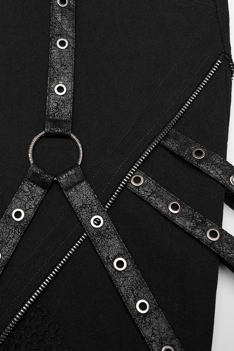 Cracked Leather Stitching Metal Rivet Decoration Mesh Men's Steampunk Pants 2 Colors - Product - 8