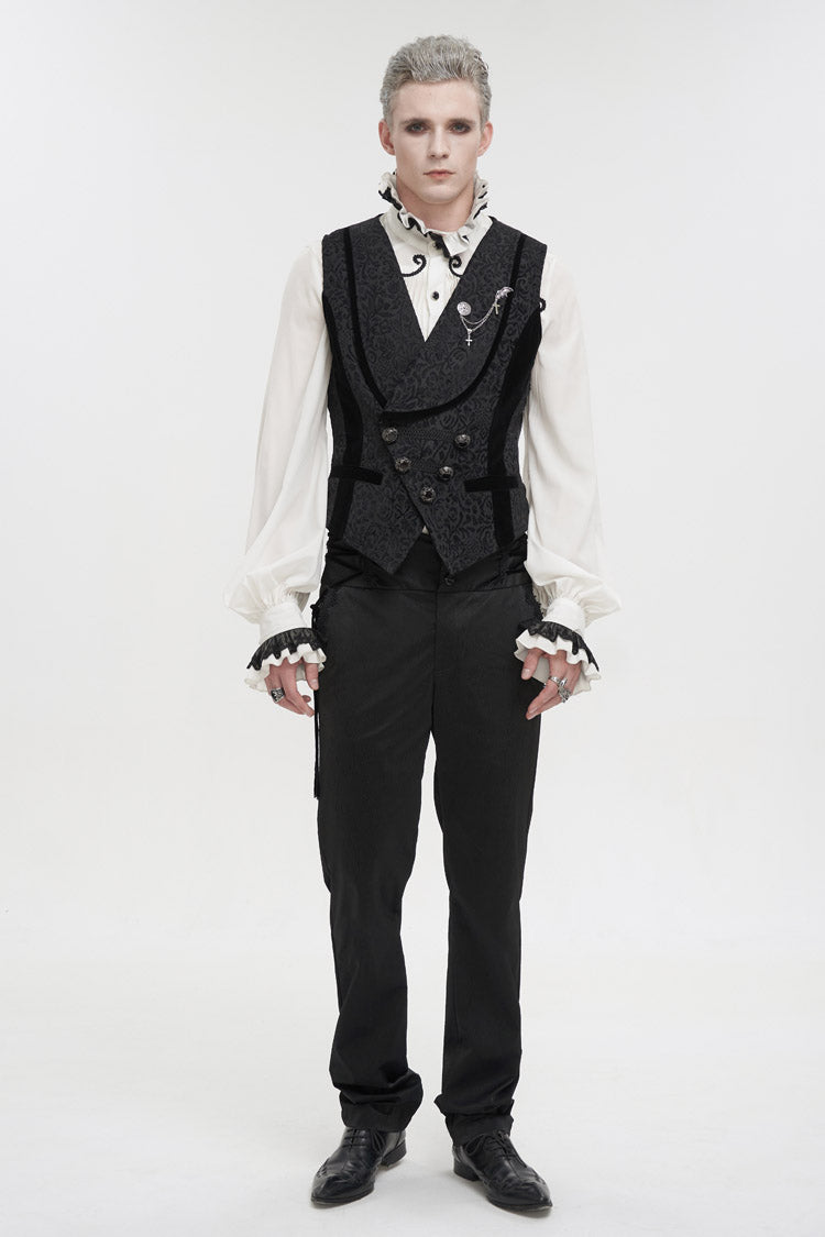 Black Slim Fit Retro Jacquard Chest Metal Chain Cross Men's Gothic Vest - Product - 4