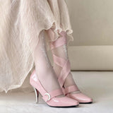 Pink Lace-Up Sweet Elegant Lolita High Heel Shoes - Product - 4